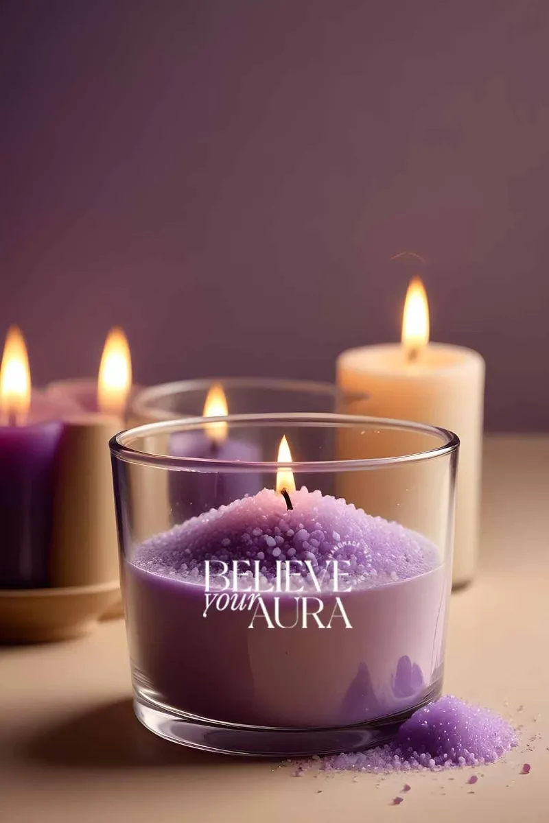 Believe Your Aura Natural Sandal Ağacı Kokulu Mor İnci Tozu Mum - MINTBRD400110-14