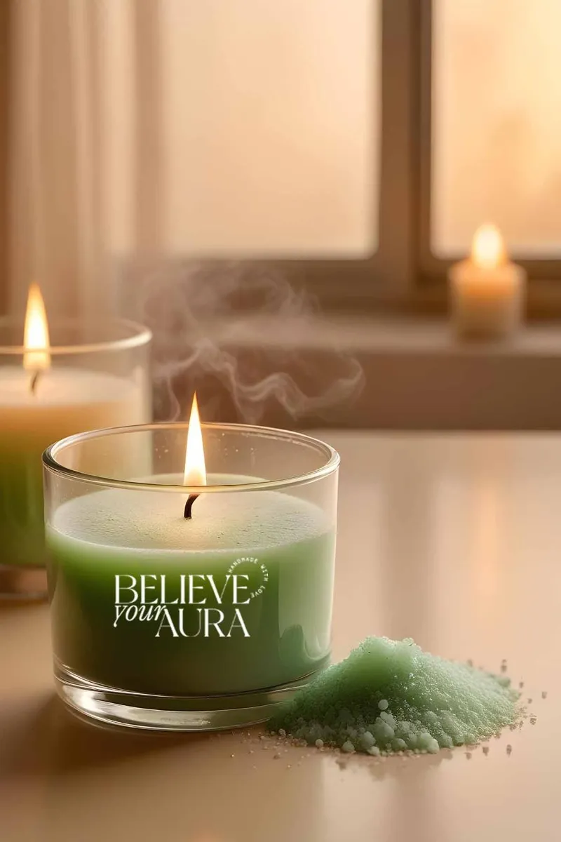 Beliebe Your Aura Natural Sandal Ağacı Kokulu Yeşil İnci Tozu Mum - INTBRD400110-15