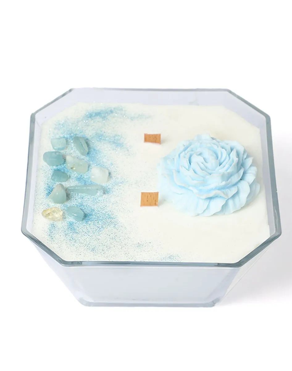 Believe Your Aura Akuamarin Taşlı Organik Soya Wax Vanilya Kokulu Mum MSPKAS01710-27