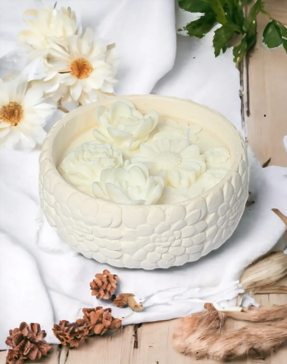 Handmade Çiçek ve Şakayık Dekorlu Gül Kokulu Mum
