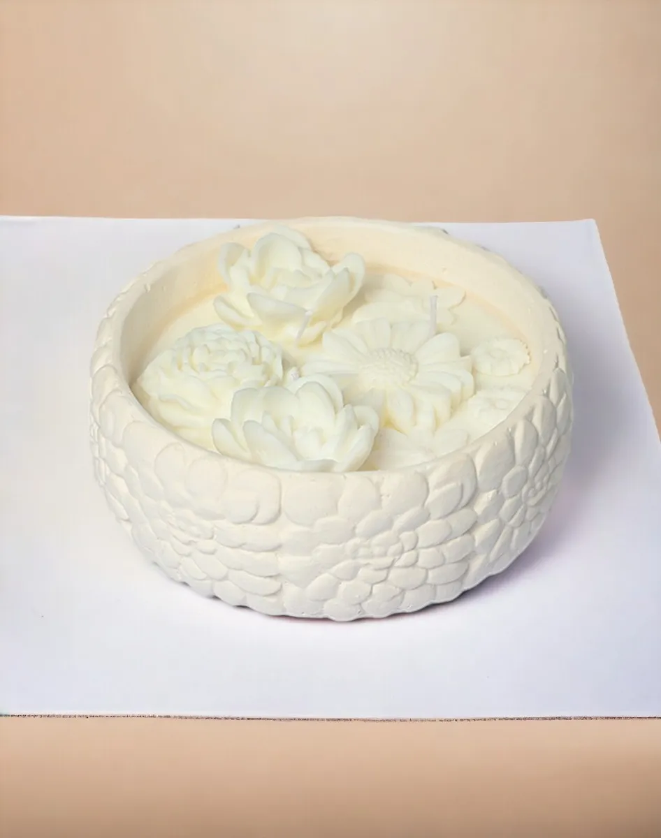 Handmade Çiçek ve Şakayık Dekorlu Gül Kokulu Mum
