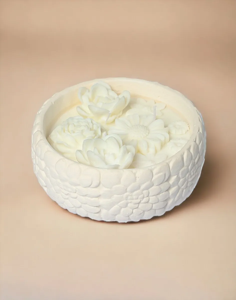 Handmade Çiçek ve Şakayık Dekorlu Gül Kokulu Mum