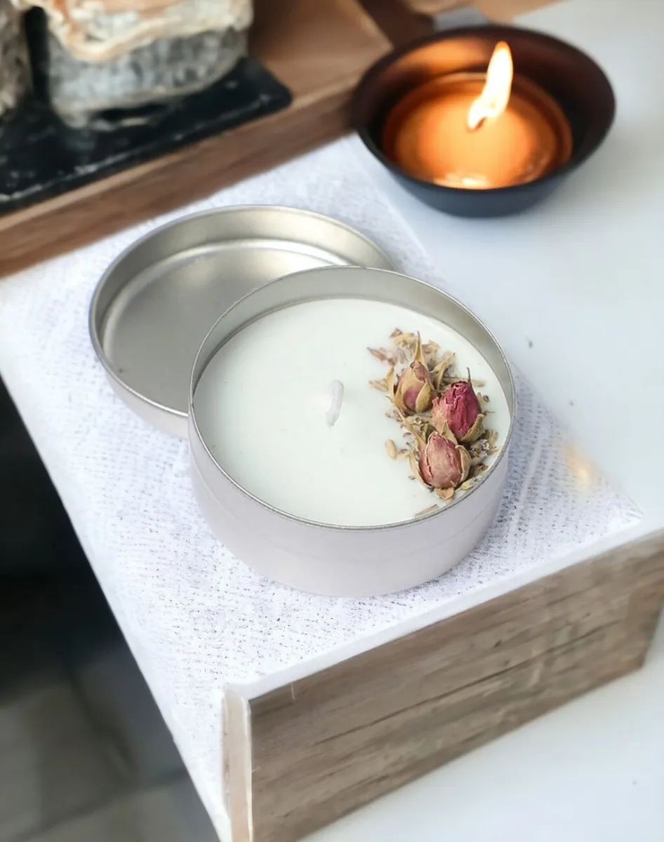 Organik Soya Wax Organik Gül Dekorlu Gül Kokulu Mum MTN350010-32