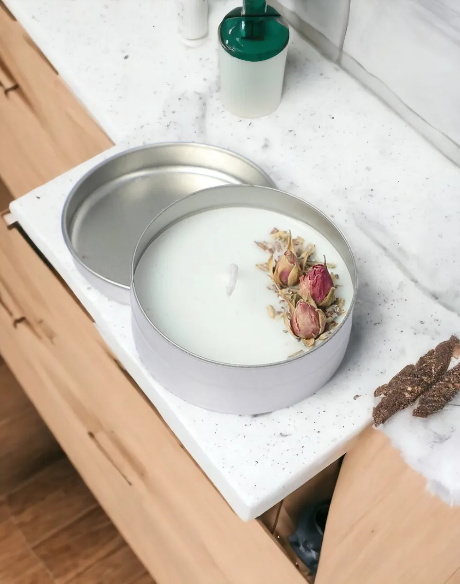 Organik Soya Wax Organik Gül Dekorlu Gül Kokulu Mum MTN350010-32