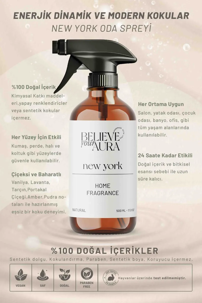 Believe Your Aura Bitkisel New York Kokulu Doğal Oda Spreyi ODASNWY-755