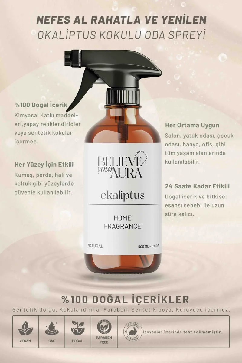 Believe Your Aura Bitkisel Okaliptus Kokulu Doğal Oda Spreyi ODASOKL-800