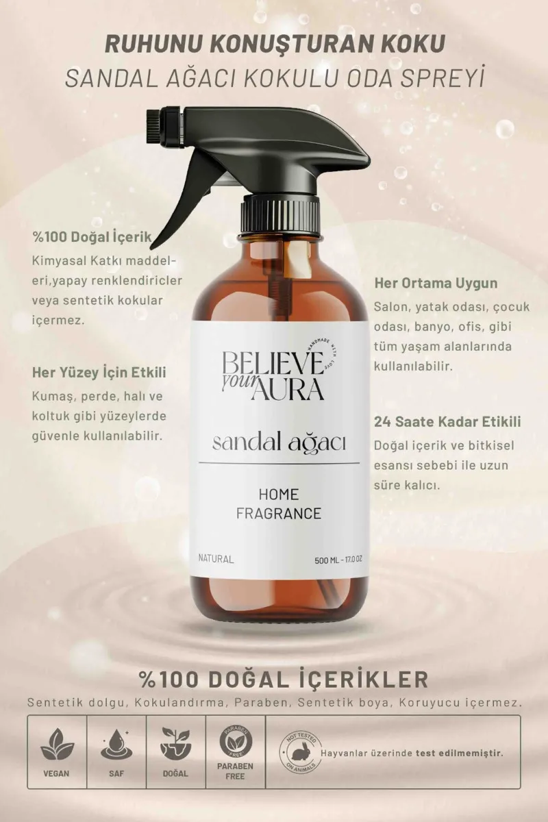 Believe Your Aura Bitkisel Sandal Ağacı Kokulu Doğal Oda Spreyi ODASSND-950