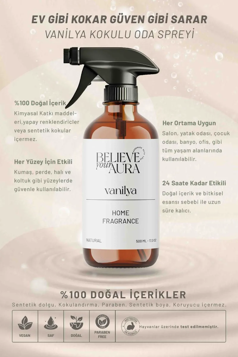 Believe Your Aura Bitkisel Vanilya Kokulu Doğal Oda Spreyi ODASVNL-1101