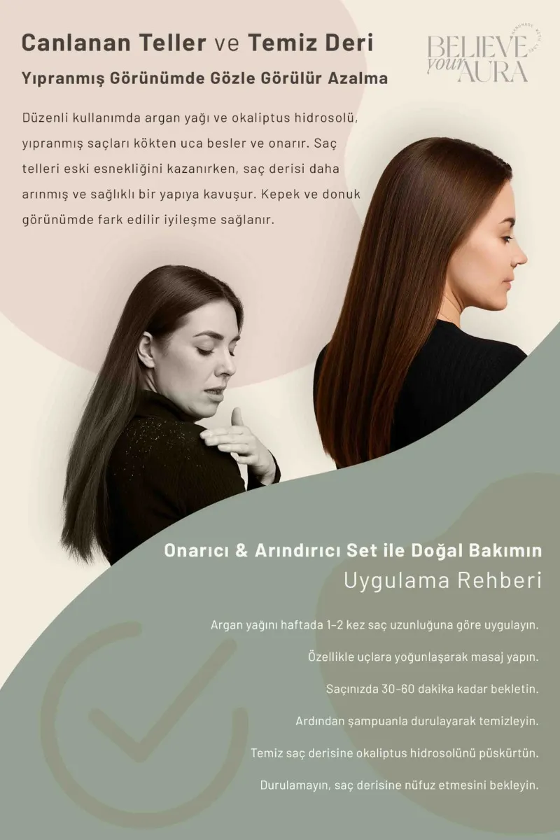 Believe Your Aura Argan Yağı ve Okaliptus Suyu Onarıcı Arındırıcı Canlandırıcı Doğal Saç ve Cilt Bakım Seti SACARGOKL-3