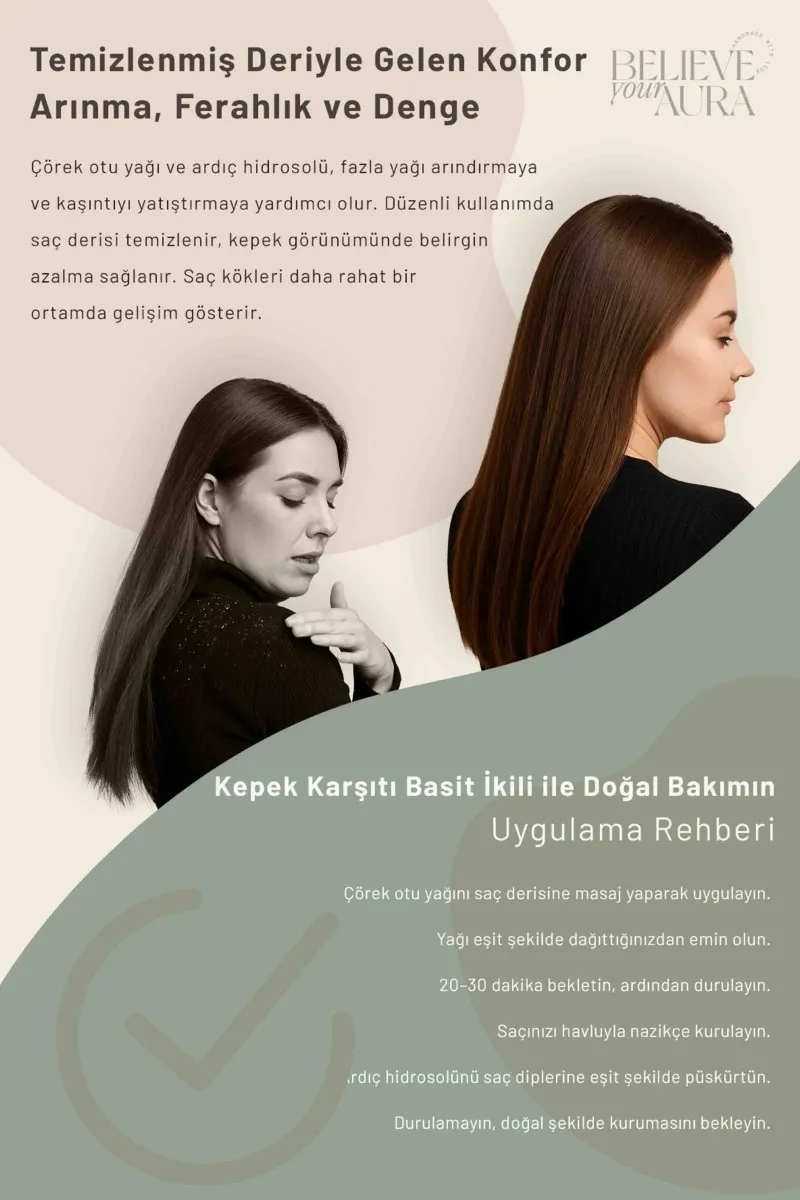 Believe Your Aura Çörek Otu Yağı ve Ardıç Hidrosolü - Saf ve Doğal Kepek Önleyici Arındırıcı Saç ve Cilt Bakım Seti SACCRKARD-2