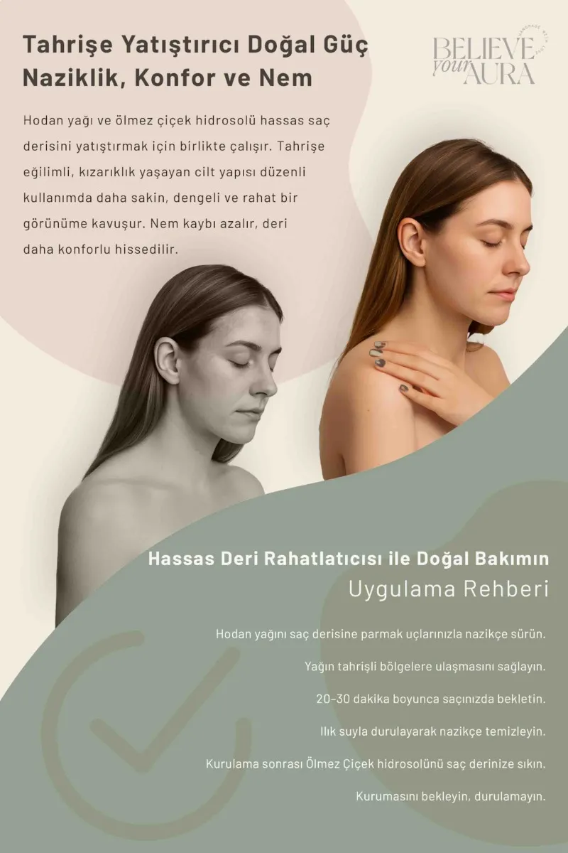 Believe Your Aura Hodan Yağı ve Ölmez Çiçek Hidrosolü Besleyici Yatıştırıcı Onarıcı Doğal Saç ve Cilt Bakım Seti SACHDNOLM-2