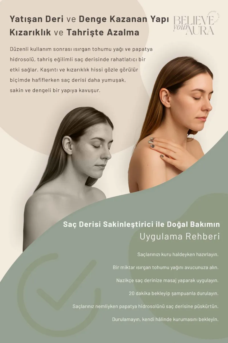 Believe Your Aura Isırgan Tohumu Yağı ve Papatya Suyu Kepek Karşıtı Yatıştırıcı Doğal Cilt ve Saç Bakım Seti SACISTBBR-2
