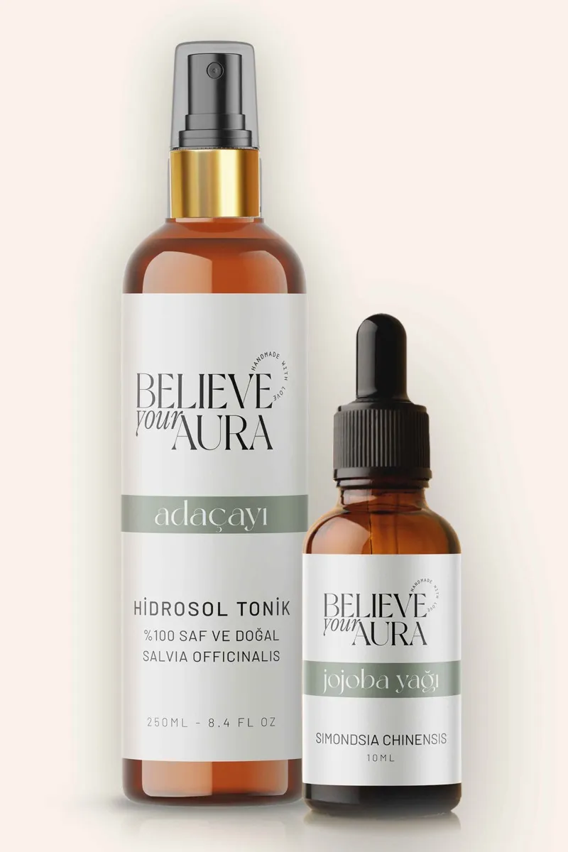 Believe Your Aura Jojoba Yağı ve Adaçayı Suyu Saç Bakım Seti Arındırıcı Dengeleyici Doğal Saç ve Cilt Bakım Seti SACJJBADC-3