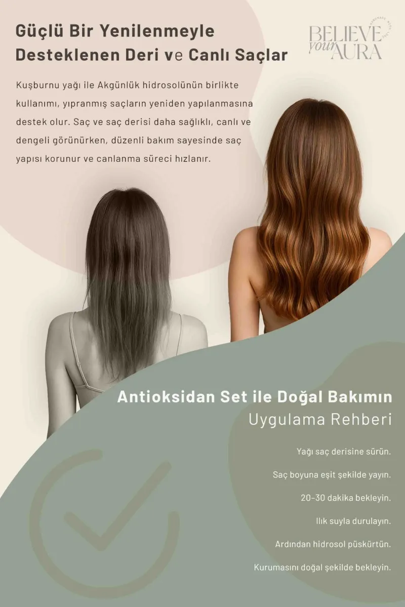 Believe Your Aura Kuşburnu Yağı ve Akgünlük Suyu - Saf ve Doğal Arındırıcı Yenileyici Onarıcı Saç ve Cilt Bakım Seti SACKSBAGN-2