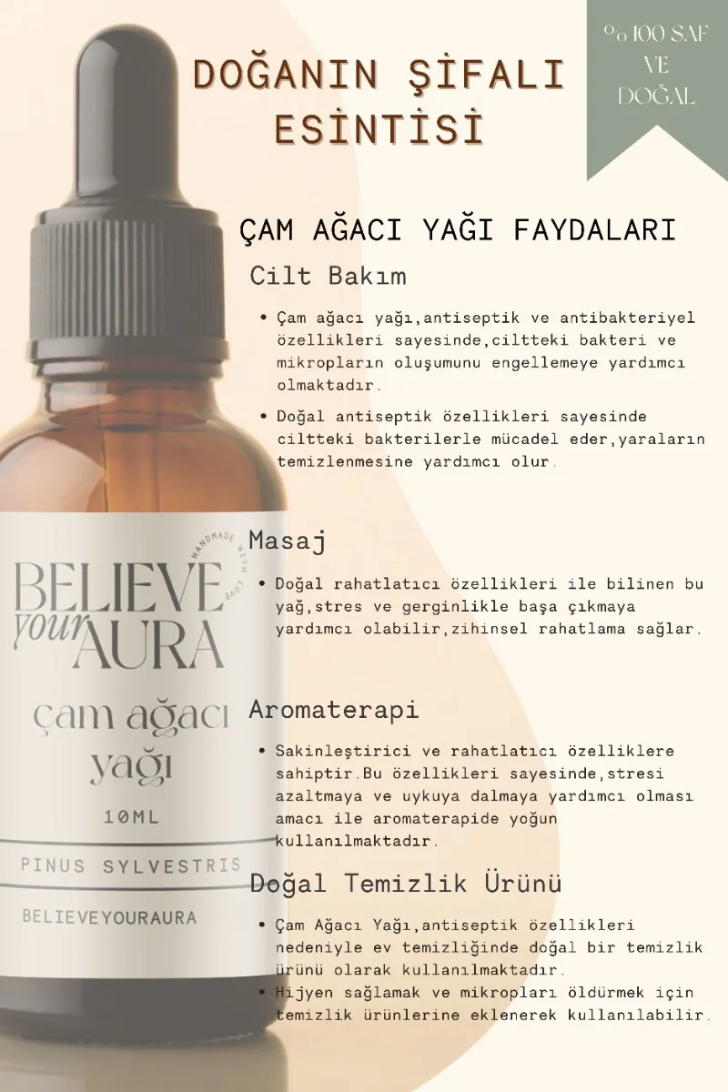 Believe Your Aura Çam Ağacı Cilt Bakım Seti - %100 Saf ve Doğal Çam Ağacı Yağı Çam Ağacı Hidrosolü Çam Ağacı El ve Cilt Sıvı Sabunu SETATYCMA-201