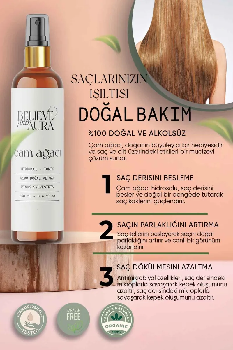Believe Your Aura Çam Ağacı Cilt Bakım Seti - %100 Saf ve Doğal Çam Ağacı Yağı Çam Ağacı Hidrosolü Çam Ağacı El ve Cilt Sıvı Sabunu SETATYCMA-201