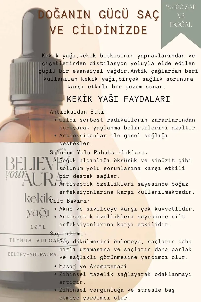 Believe Your Aura Kekik Cilt Bakım Seti - %100 Saf ve Doğal Kekik Yağı Kekik Hidrosolü Kekik El ve Cilt Sıvı Sabunu SETATYKEK-604