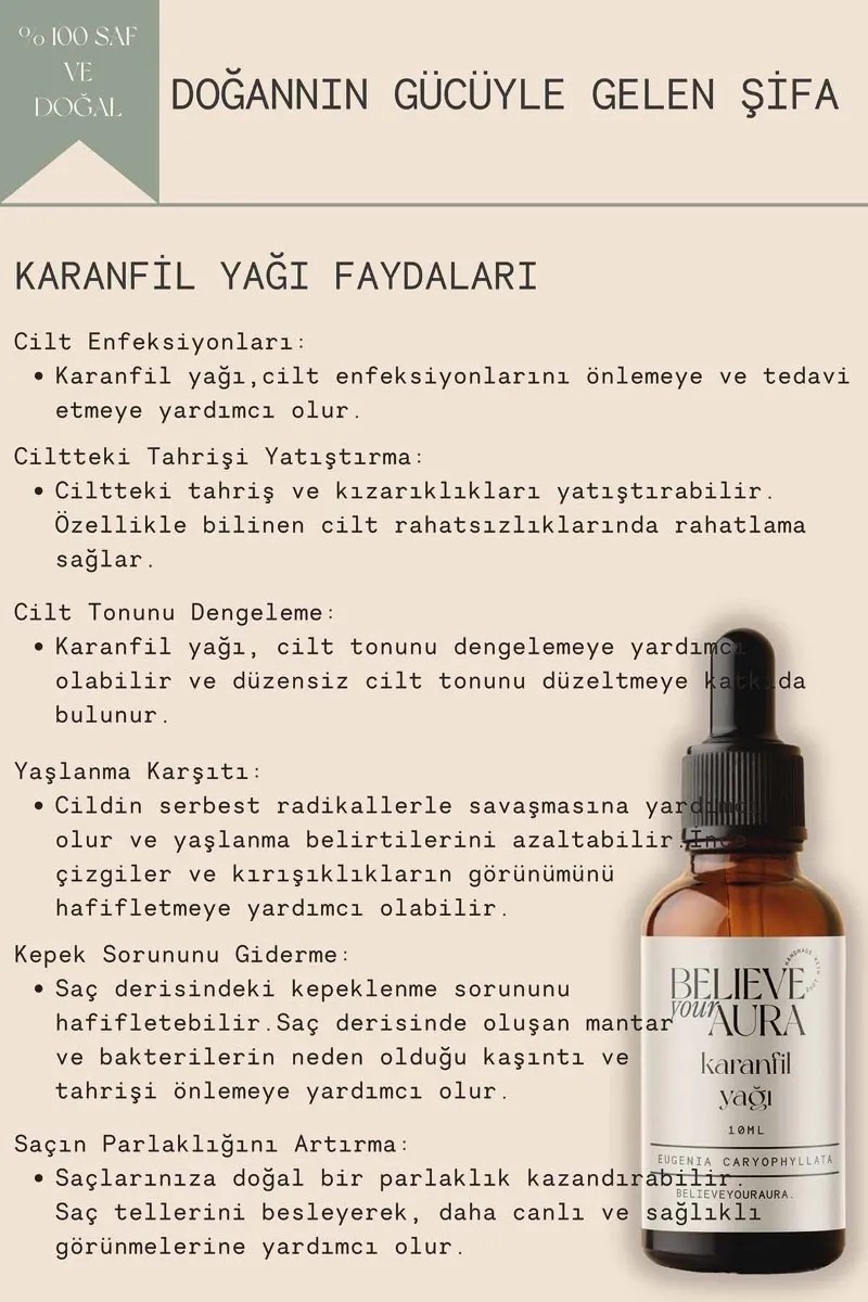 Believe Your Aura Karanfil Cilt Bakım Seti - %100 Saf ve Doğal Karanfil Yağı Karanfil Hidrosolü Karanfil El ve Cilt Sıvı Sabunu SETATYKRF-602