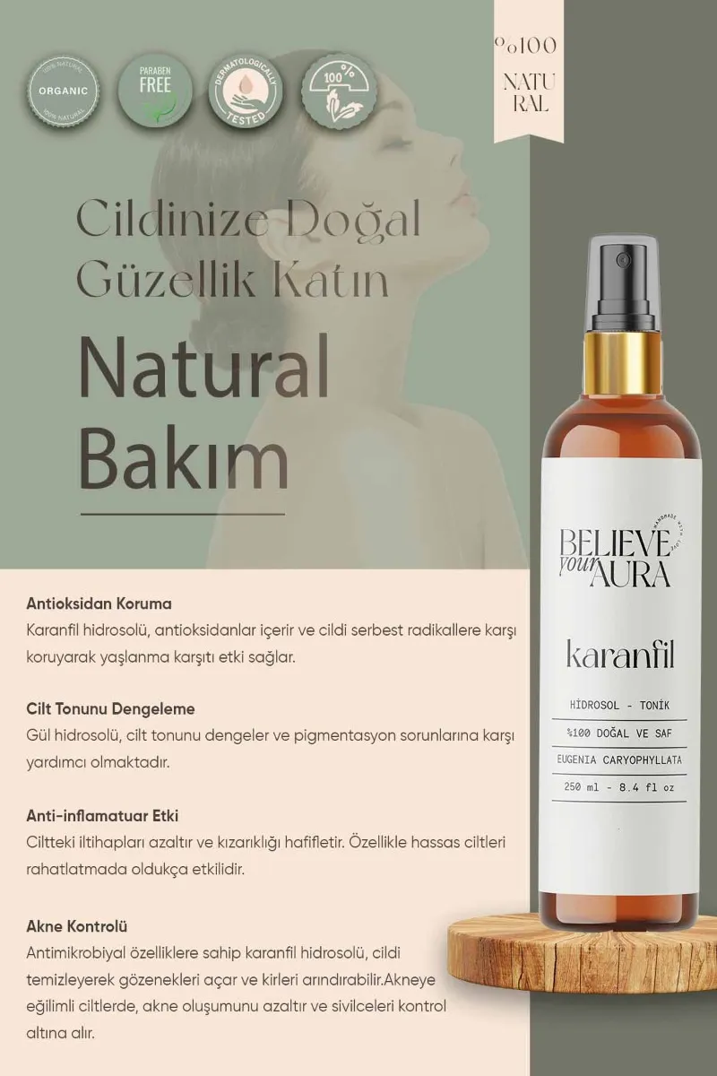 Believe Your Aura Karanfil Cilt Bakım Seti - %100 Saf ve Doğal Karanfil Yağı Karanfil Hidrosolü Karanfil El ve Cilt Sıvı Sabunu SETATYKRF-602