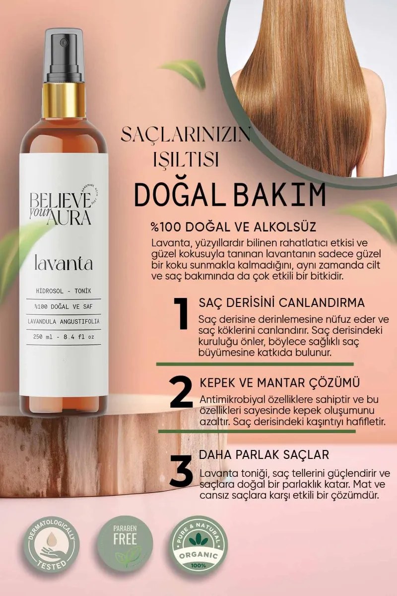 Believe Your Aura Lavanta Cilt Bakım Seti - %100 Saf ve Doğal Lavanta Yağı Lavanta Hidrosolü Lavanta El ve Cilt Sıvı Sabunu SETATYLVN-607