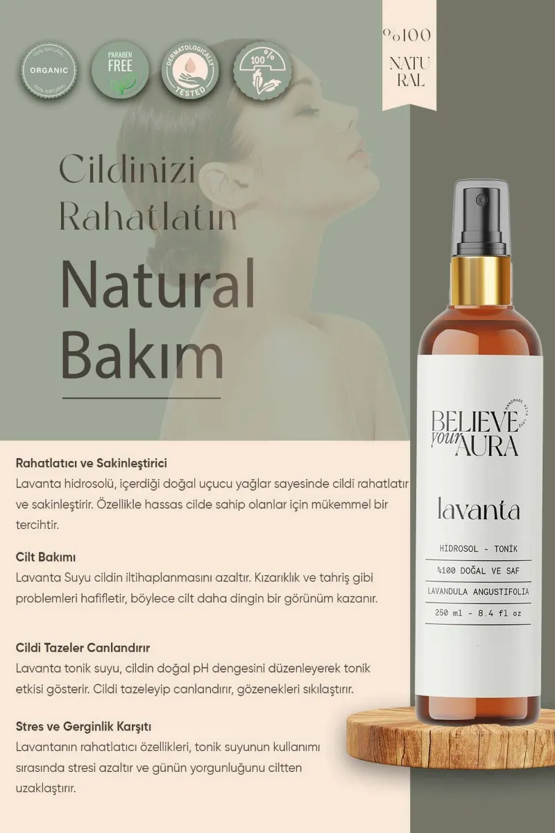Believe Your Aura Lavanta Cilt Bakım Seti - %100 Saf ve Doğal Lavanta Yağı Lavanta Hidrosolü Lavanta El ve Cilt Sıvı Sabunu SETATYLVN-607