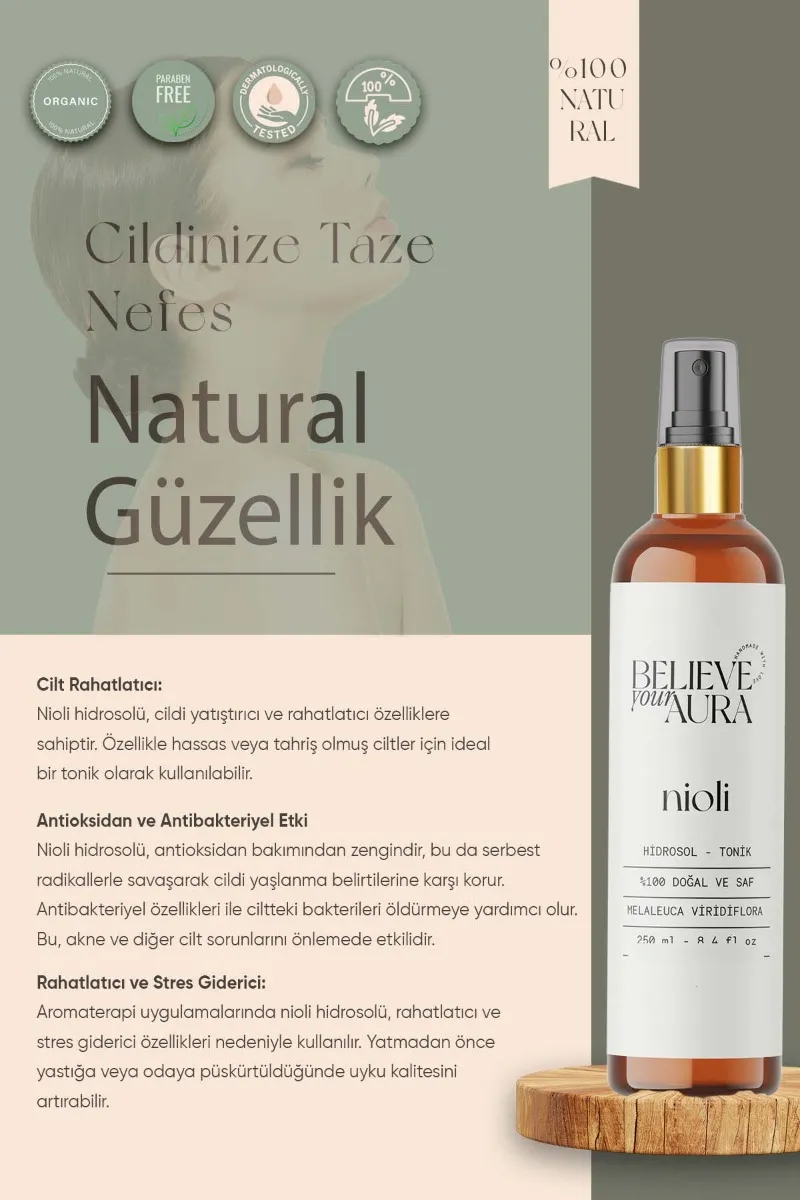 Believe Your Aura Nioli Cilt Bakım Seti - %100 Saf ve Doğal Nioli Yağı Nioli Hidrosolü Nioli El ve Cilt Sıvı Sabunu SETATYNIO-753