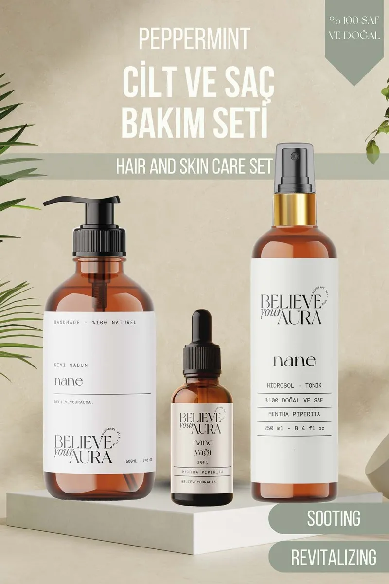 Nane Cilt Bakım Seti - %100 Saf ve Doğal Nane Yağı Nane Hidrosolü Nane El ve Cilt Sıvı Sabunu