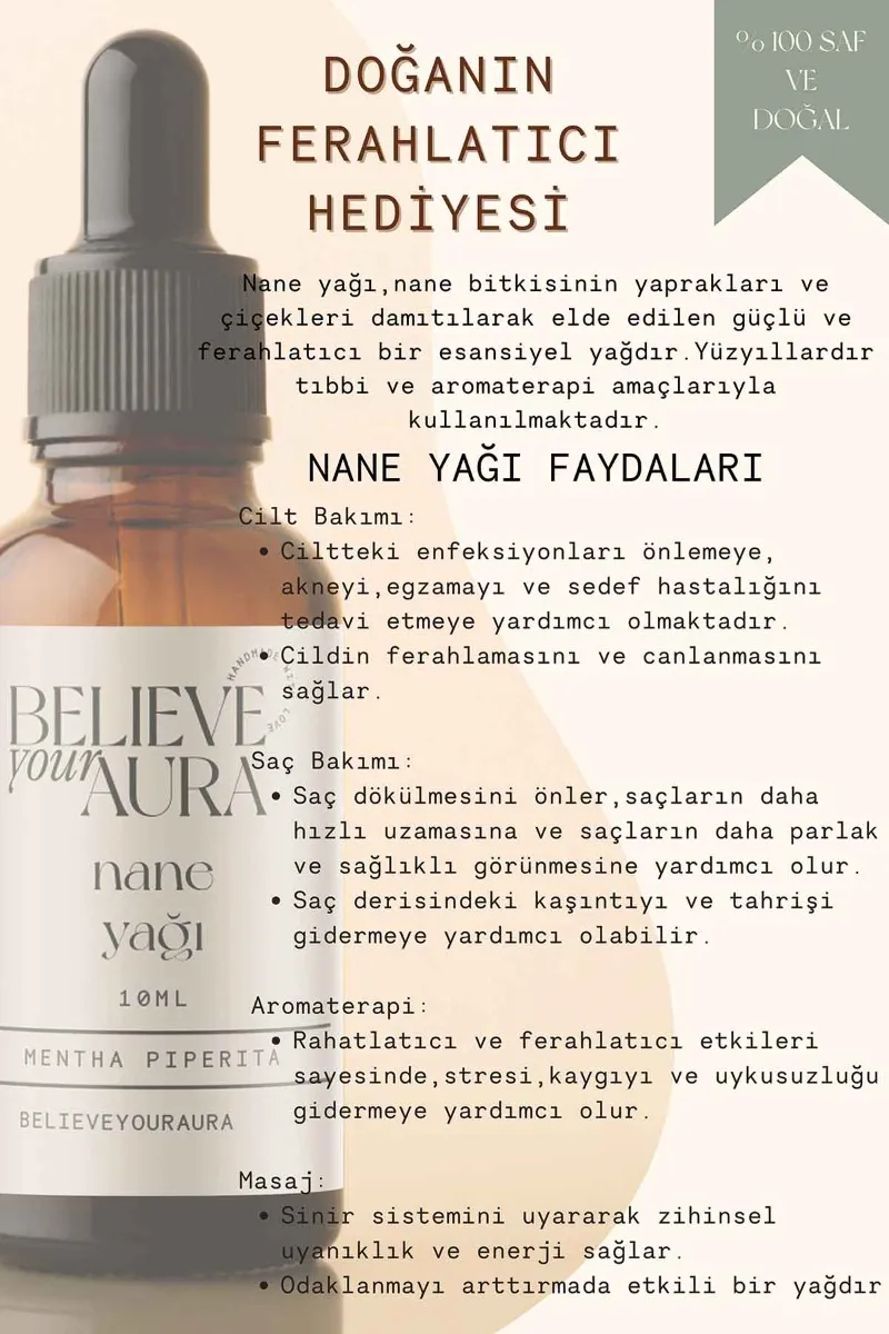 Believe Your Aura Nane Cilt Bakım Seti - %100 Saf ve Doğal Nane Yağı Nane Hidrosolü Nane El ve Cilt Sıvı Sabunu SETATYNNE-750