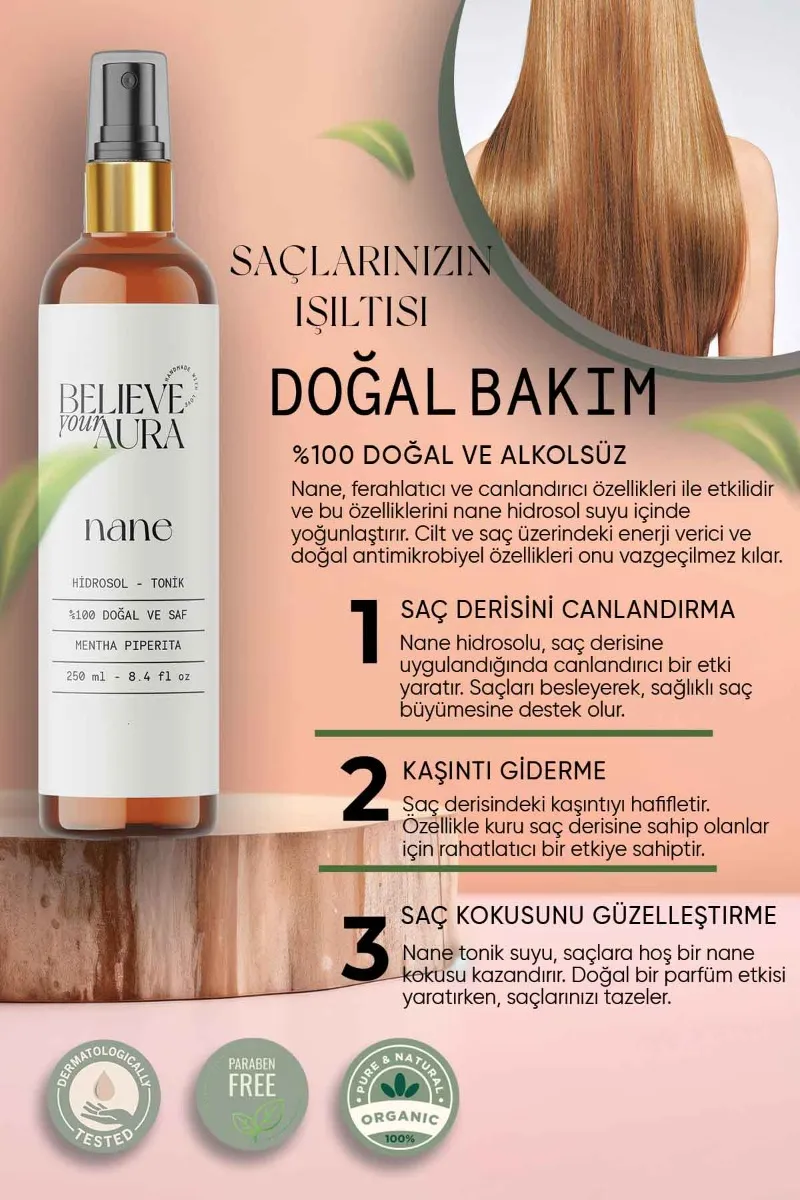 Believe Your Aura Nane Cilt Bakım Seti - %100 Saf ve Doğal Nane Yağı Nane Hidrosolü Nane El ve Cilt Sıvı Sabunu SETATYNNE-750