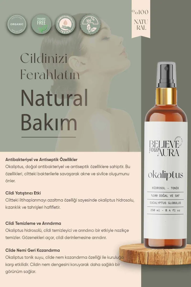 Believe Your Aura Okaliptus Cilt Bakım Seti - %100 Saf ve Doğal Okaliptus Yağı Okaliptus Hidrosolü Okaliptus El ve Cilt Sıvı Sabunu SETATYOKL-800