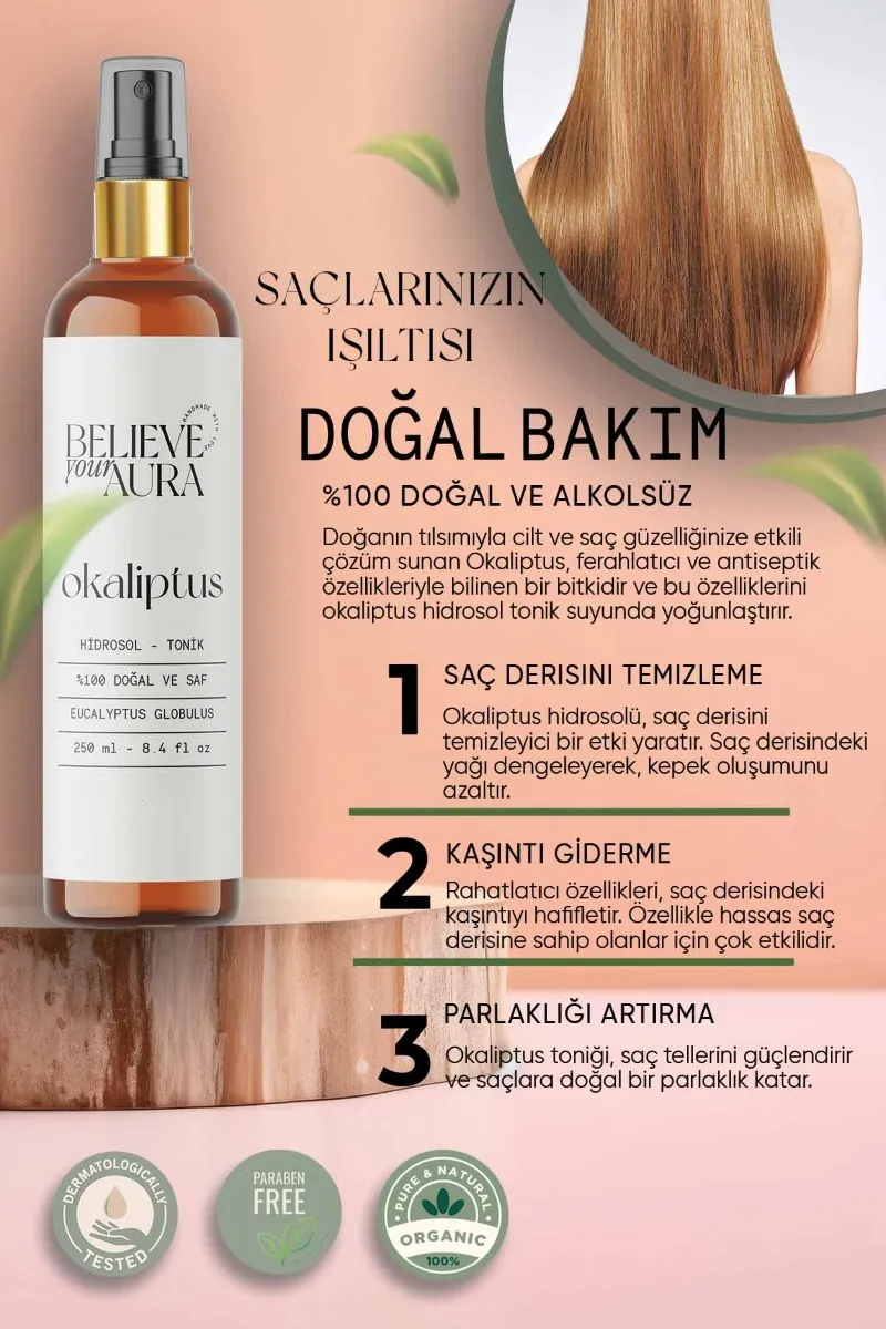 Believe Your Aura Okaliptus Cilt Bakım Seti - %100 Saf ve Doğal Okaliptus Yağı Okaliptus Hidrosolü Okaliptus El ve Cilt Sıvı Sabunu SETATYOKL-800