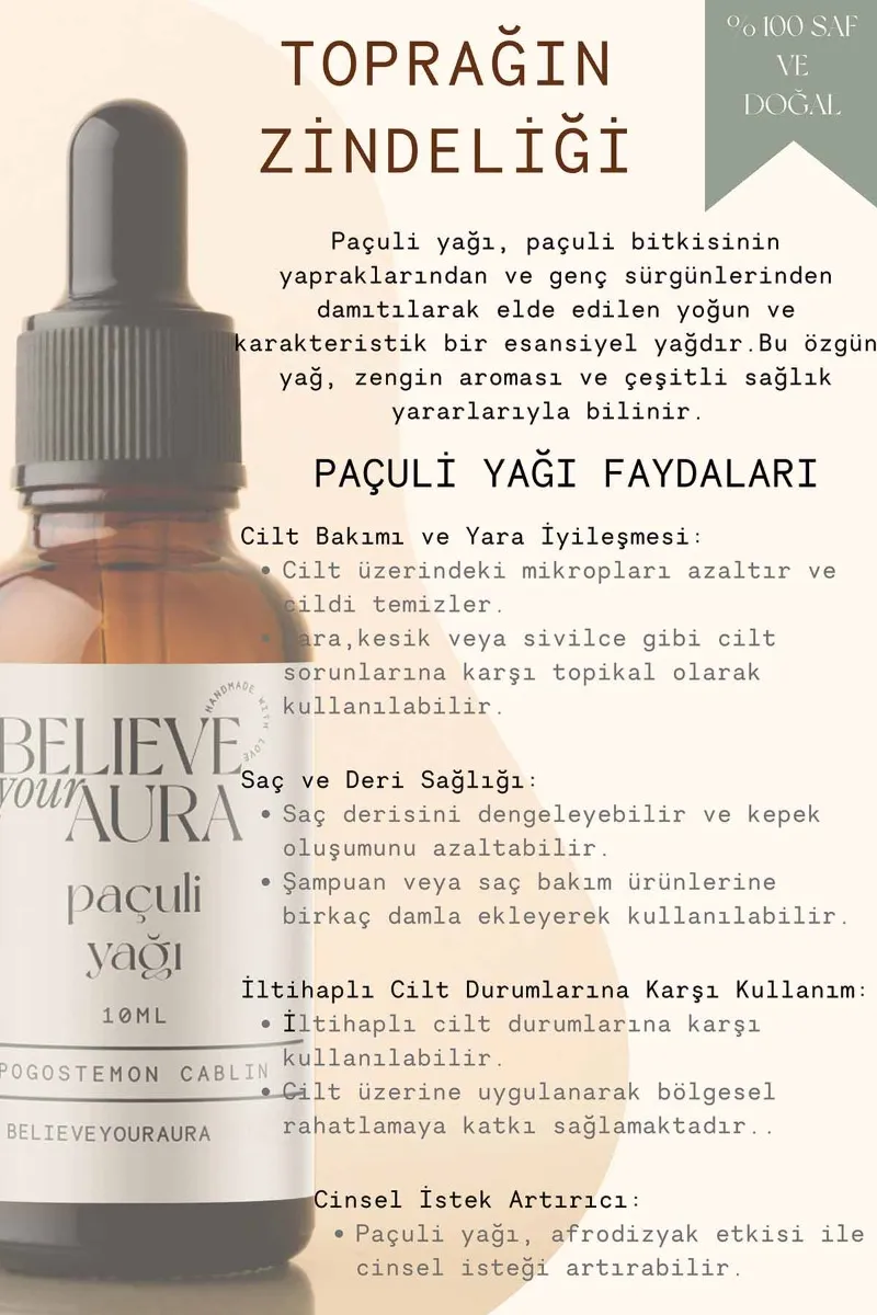 Believe Your Aura Paçuli Cilt Bakım Seti %100 Saf ve Doğal Paçuli Yağı Paçuli Hidrosolü Paçuli El ve Cilt Sıvı Sabunu SETATYPCL-850