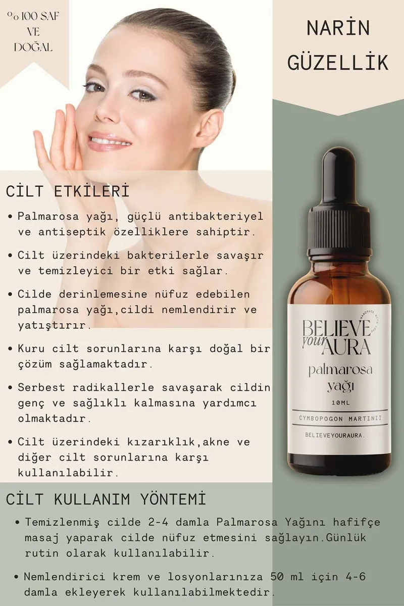 Believe Your Aura Palmarosa Cilt Bakım Seti - %100 Saf ve Doğal Palmarosa Yağı Palmarosa Hidrosolü Palmarosa El ve Cilt Sıvı Sabunu SETATYPLM-851