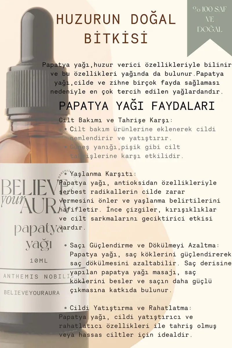 Believe Your Aura Papatya Cilt Bakım Seti %100 Saf ve Doğal Papatya Yağı Papatya Hidrosolü Papatya El ve Cilt Sıvı Sabunu SETATYPPT-852