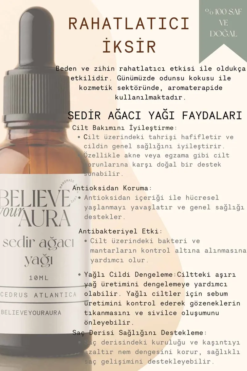 Believe Your Aura Sedir Ağacı Cilt Bakım Seti - %100 Saf ve Doğal Sedir Ağacı Yağı Sedir Ağacı Hidrosolü Sedir Ağacı El ve Cilt Sıvı Sabunu SETATYSDA-953
