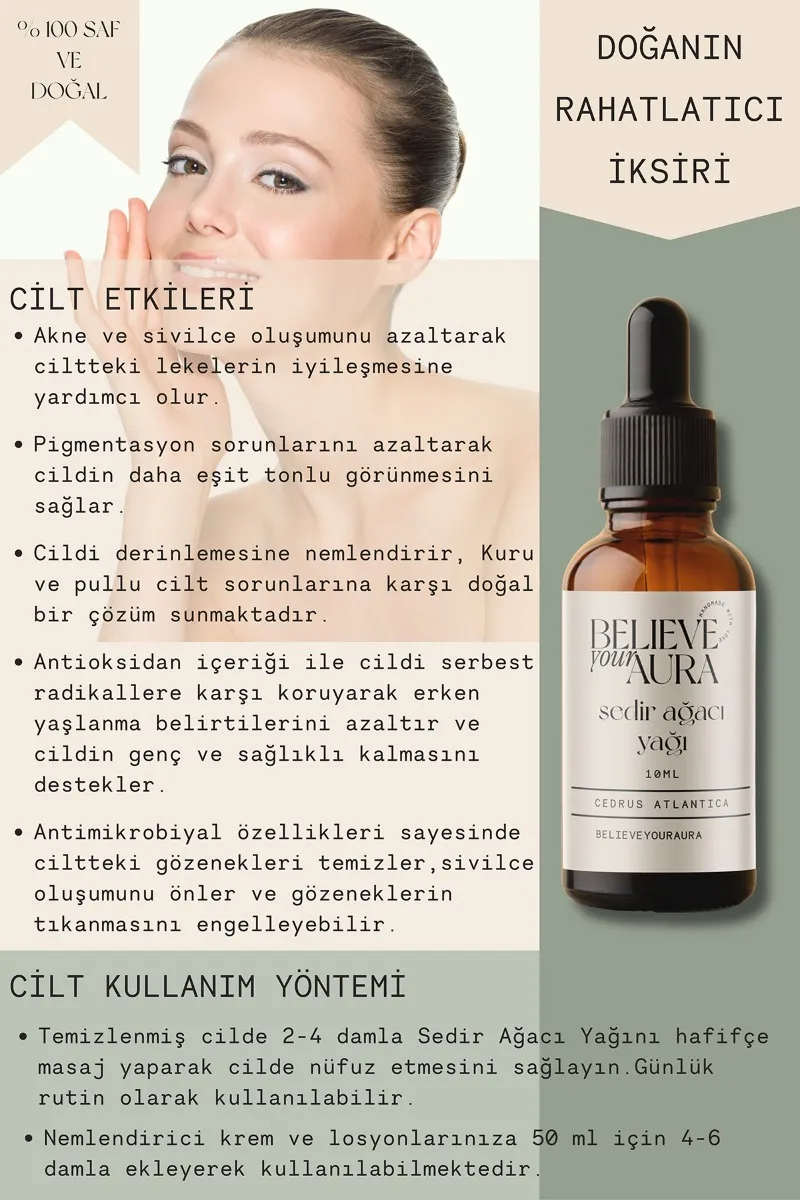 Believe Your Aura Sedir Ağacı Cilt Bakım Seti - %100 Saf ve Doğal Sedir Ağacı Yağı Sedir Ağacı Hidrosolü Sedir Ağacı El ve Cilt Sıvı Sabunu SETATYSDA-953
