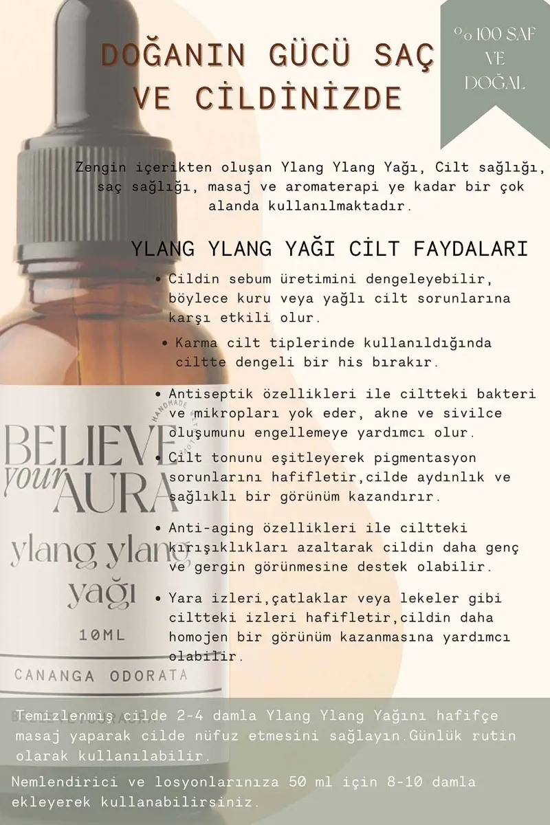 Believe Your Aura Ylang ylang Cilt Bakım Seti - %100 Saf ve Doğal Ylang Ylang Yağı Ylang Ylang Hidrosolü Ylang Ylang El ve Cilt Sıvı Sabunu SETATYYYL-1151