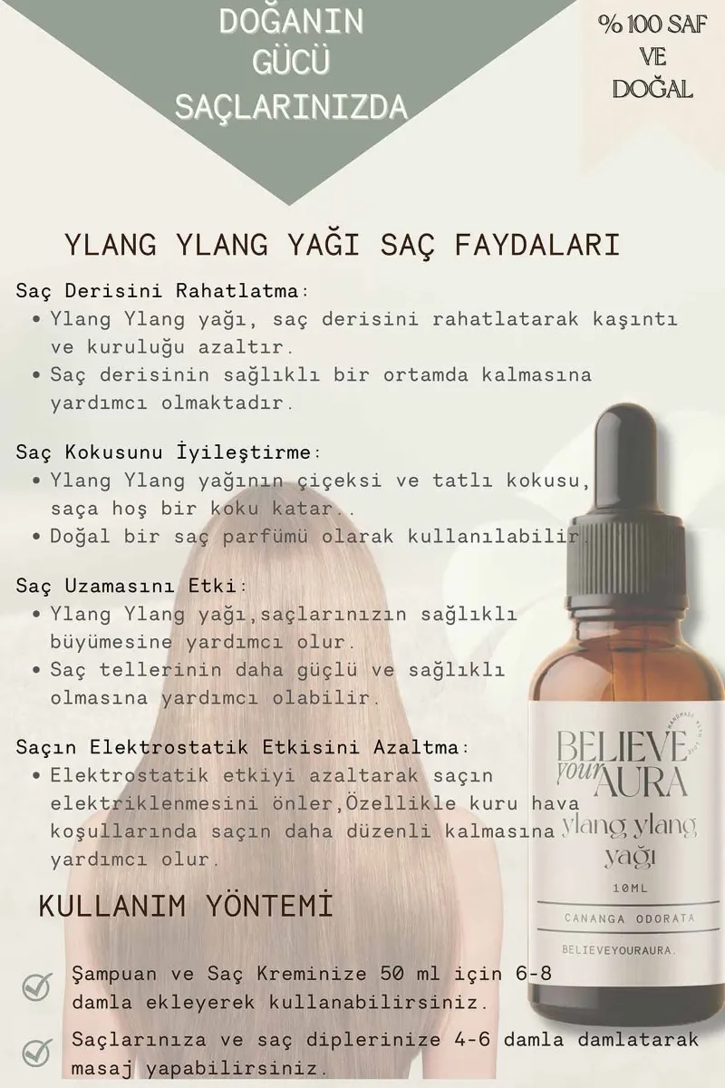 Believe Your Aura Ylang ylang Cilt Bakım Seti - %100 Saf ve Doğal Ylang Ylang Yağı Ylang Ylang Hidrosolü Ylang Ylang El ve Cilt Sıvı Sabunu SETATYYYL-1151