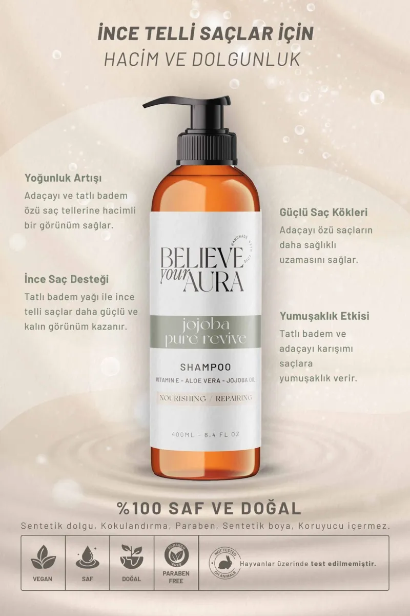 Believe Your Aura Adaçayı Yağı Şampuanı D Vitamini Keratin Aloe Vera Kepek Karşıtı Doğal Saç Bakım Şampuanı SHMPADC-02