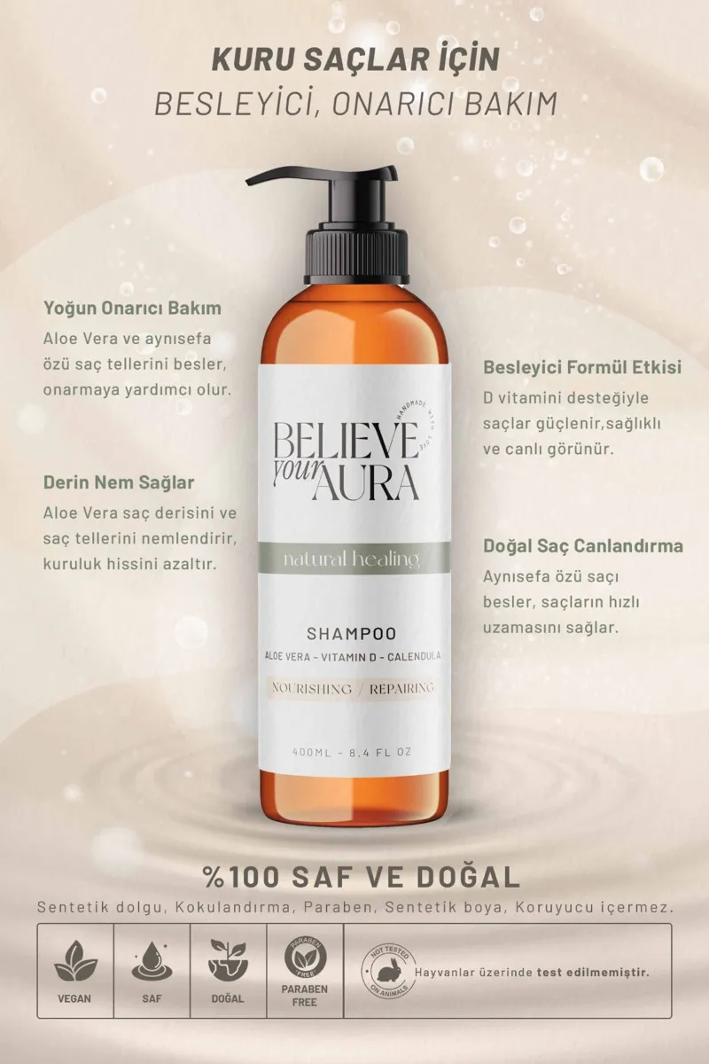 Believe Your Aura Aynısefa Yağı Şampuanı Besleyici Güçlendirici Onarıcı Doğal Saç Bakım Şampuanı SHMPAYS-01