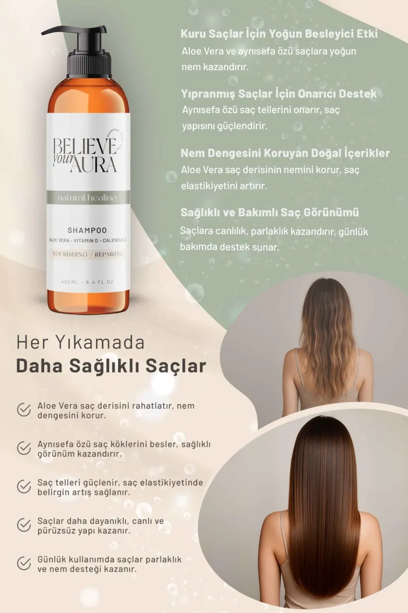 Believe Your Aura Aynısefa Yağı Şampuanı Besleyici Güçlendirici Onarıcı Doğal Saç Bakım Şampuanı SHMPAYS-01