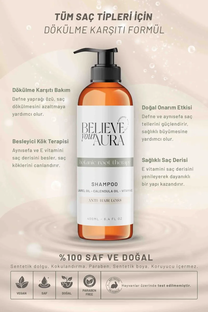 Believe Your Aura Defne ve Aynısefa Yağı Şampuanı Güçlendirici Dökülme Karşıtı Doğal Saç Bakım Şampuanı SHMPDFN-01