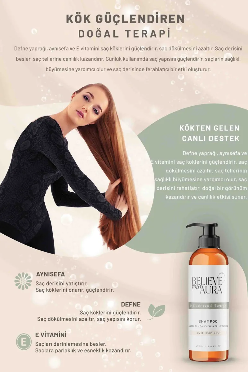 Believe Your Aura Defne ve Aynısefa Yağı Şampuanı Güçlendirici Dökülme Karşıtı Doğal Saç Bakım Şampuanı SHMPDFN-01