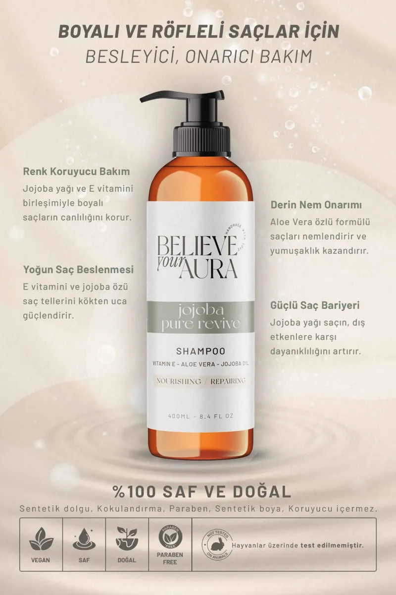 Believe Your Aura Jojoba Yağı Şampuanı Boyalı Yıpranmış Kuru Saçlar Besleyici Onarıcı Saç Bakım Şampuanı SHMPJJB-01