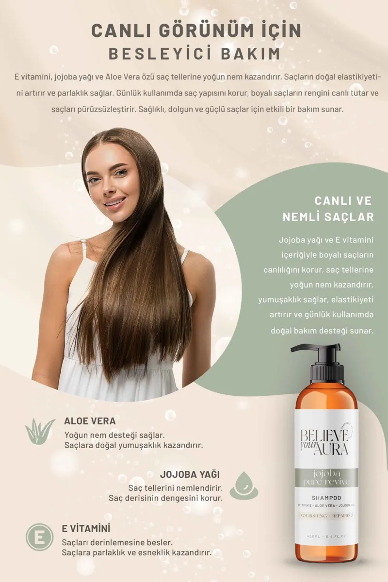 Believe Your Aura Jojoba Yağı Şampuanı Boyalı Yıpranmış Kuru Saçlar Besleyici Onarıcı Saç Bakım Şampuanı SHMPJJB-01