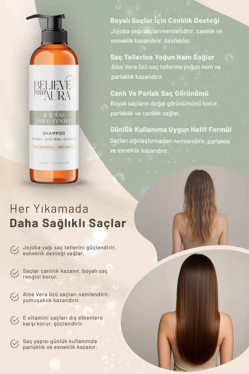 Believe Your Aura Jojoba Yağı Şampuanı Boyalı Yıpranmış Kuru Saçlar Besleyici Onarıcı Saç Bakım Şampuanı SHMPJJB-01