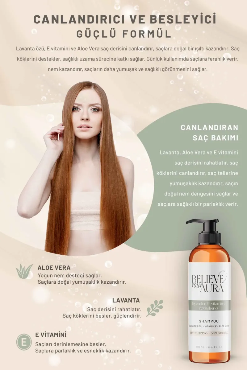 Believe Your Aura Lavanta Yağı Şampuanı Canlandırıcı ve Yatıştırıcı Doğal Saç Bakım Şampuanı SHMPLVN-01
