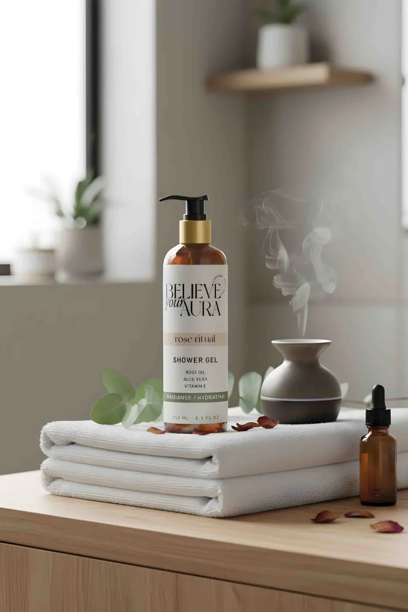 Believe Your Aura Gül Yağı Duş Bakım Jeli - %100 Doğal Aydınlatıcı Canlandırıcı Nemlendirici Duş Bakım Jeli -SHOWERGEL05-250