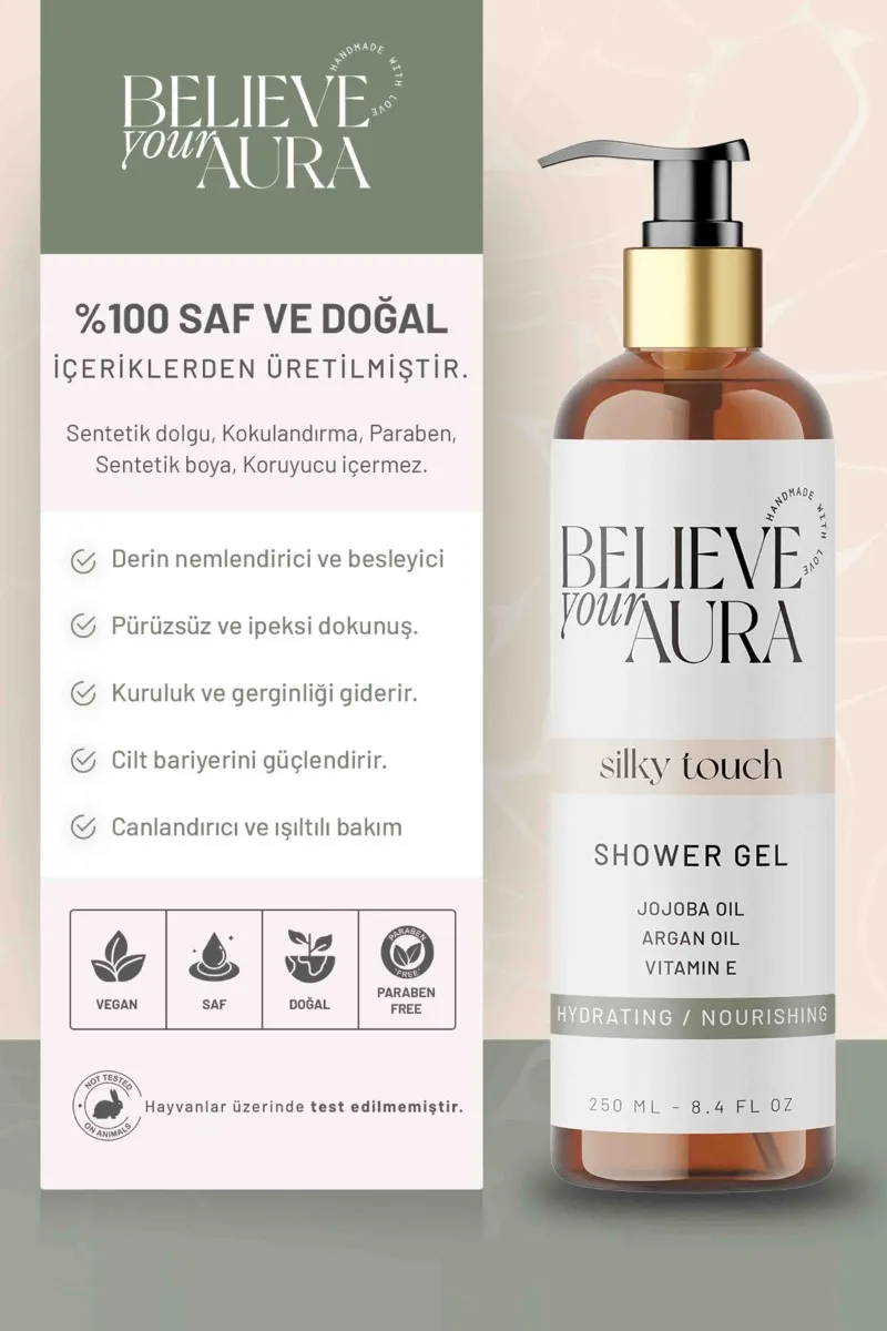 Believe Your Aura Derin Nemlendirici ve Besleyici Duş Jeli - Argan ve Jojoba Yağı Bitkisel Duş Bakım Jeli -SHOWERGEL07-250