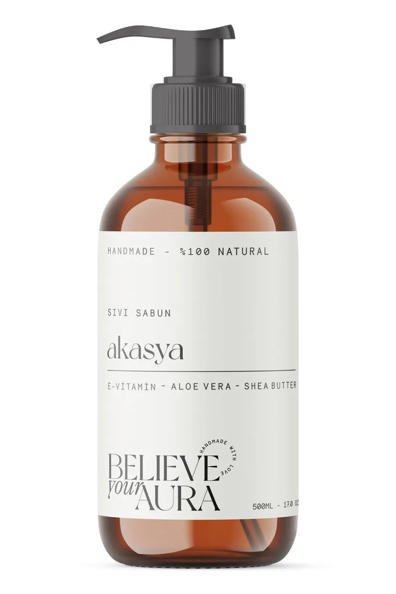 Believe Your Aura Akasya Özlü El ve Cilt Sıvı Sabunu - E-Vitamini Aloe Vera ve Shea Butter Katkılı - SIVAKS113-113